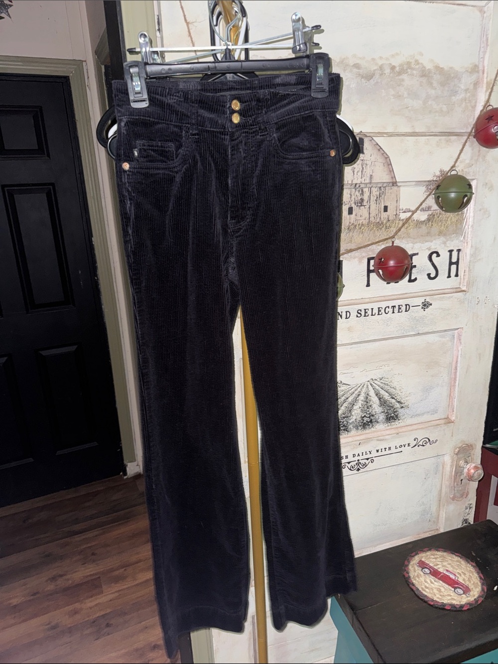 Judy Blue Black Corduroy Flare Jeans with Gold Accents
